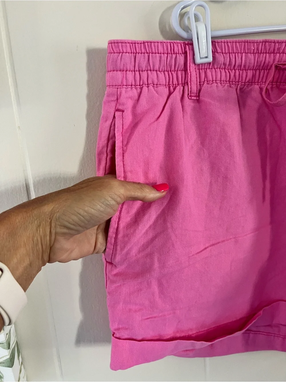 Ladies Size 10 Joe Fresh Pink High-Waist Drawstring Women’s Shorts - linen blend